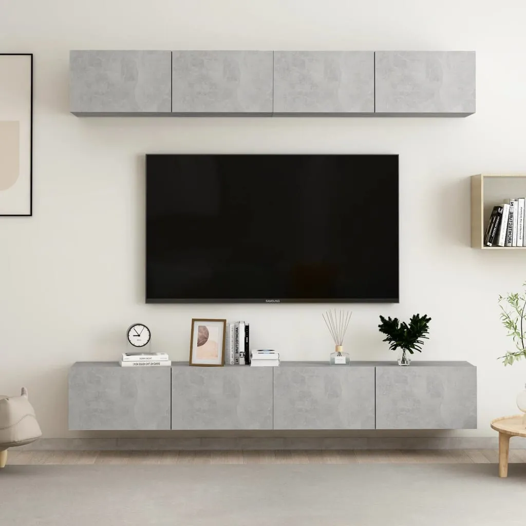 vidaXL Mobili TV 4 pz Grigio Cemento 100x30x30 cm in Truciolato