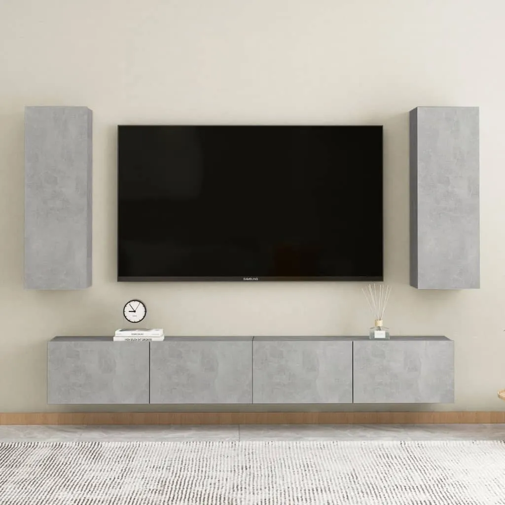 vidaXL Set Porta TV 4 pz Grigio Cemento in Truciolato