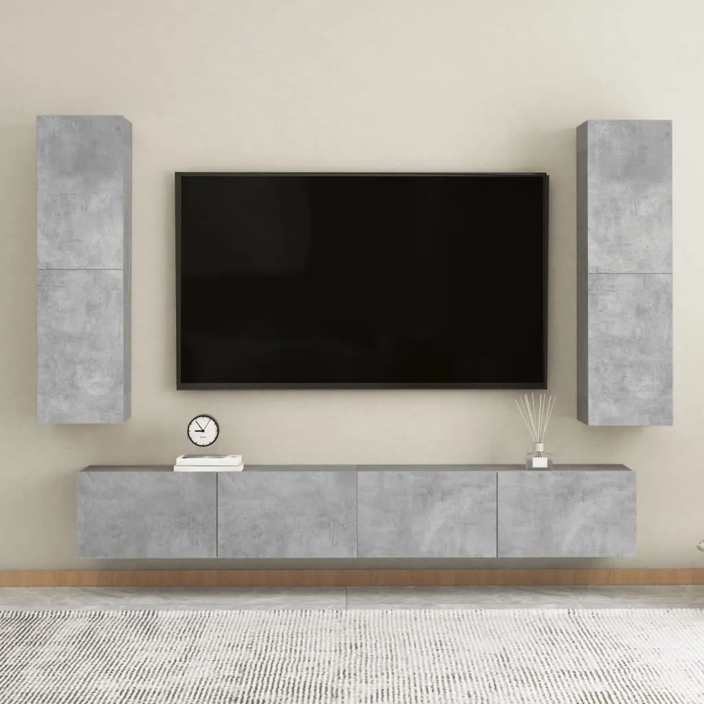 vidaXL Set Porta TV 4 pz Grigio Cemento in Truciolato