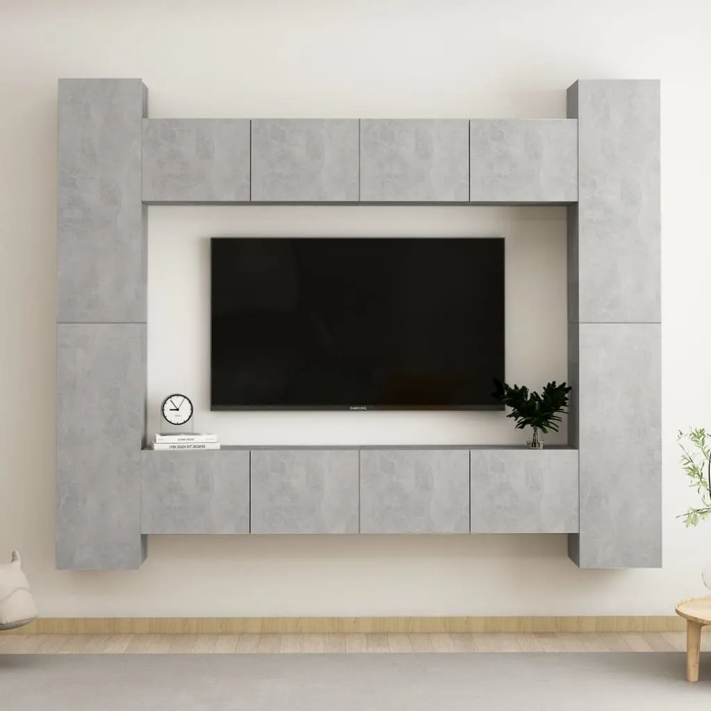 vidaXL Set Mobile Porta TV 8 pz Grigio Cemento in Truciolato