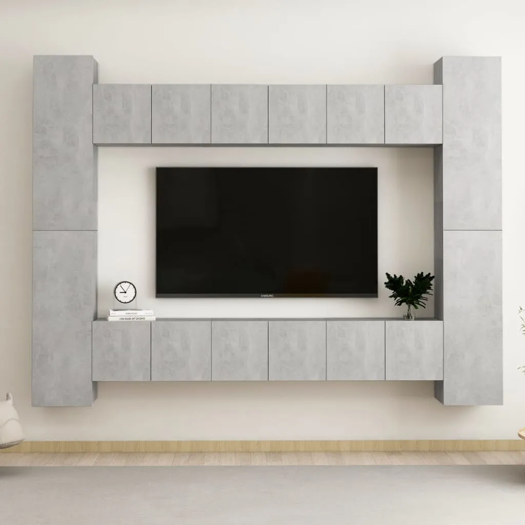 vidaXL Set Porta TV 10 pz Grigio Cemento in Truciolato