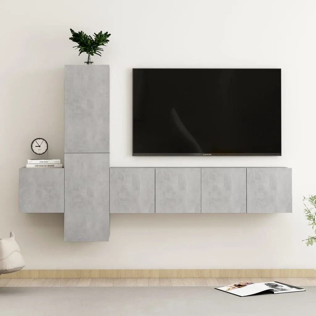 vidaXL Set Mobili TV 5 pz Grigio Cemento in Truciolato