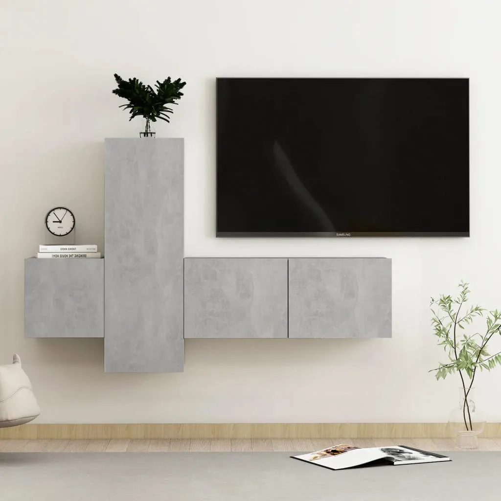 vidaXL Set Porta TV 3 pz Grigio Cemento in Truciolato