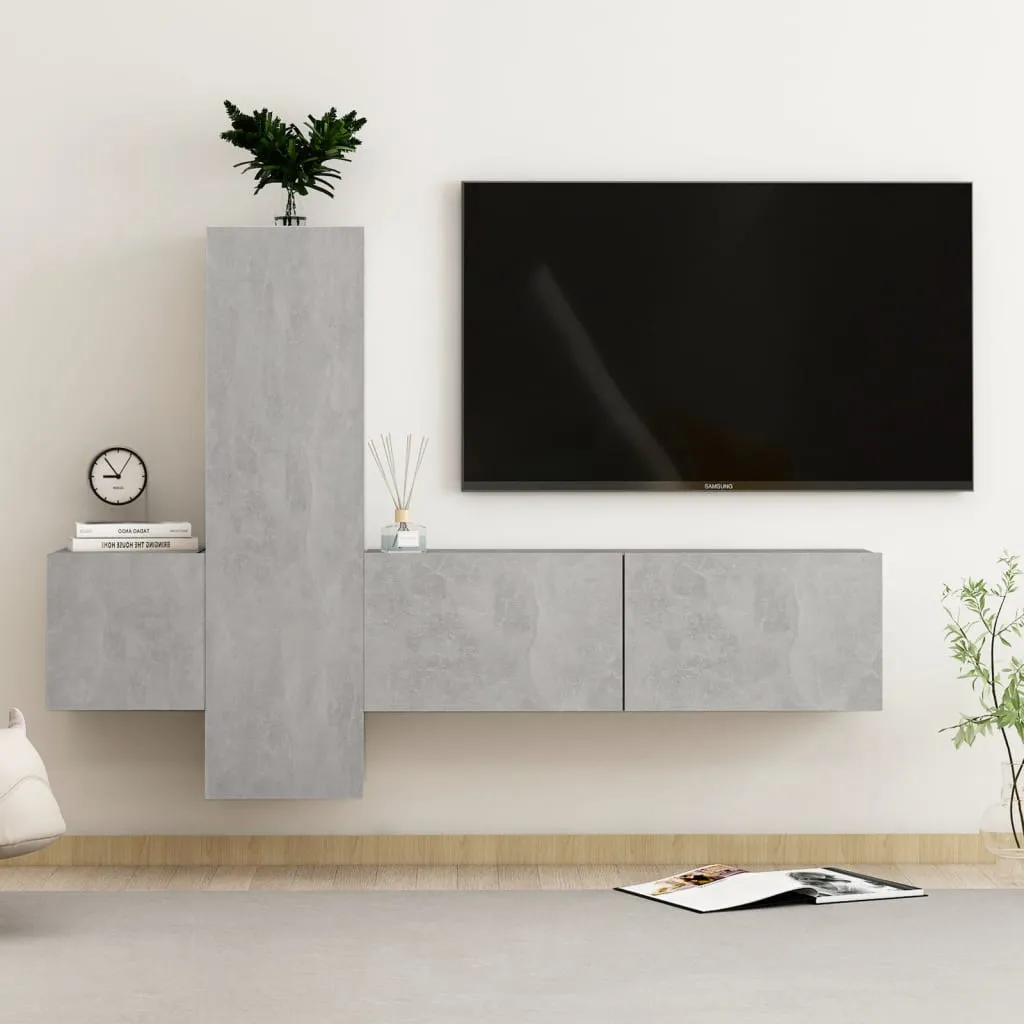 vidaXL Set Porta TV 3 pz Grigio Cemento in Truciolato