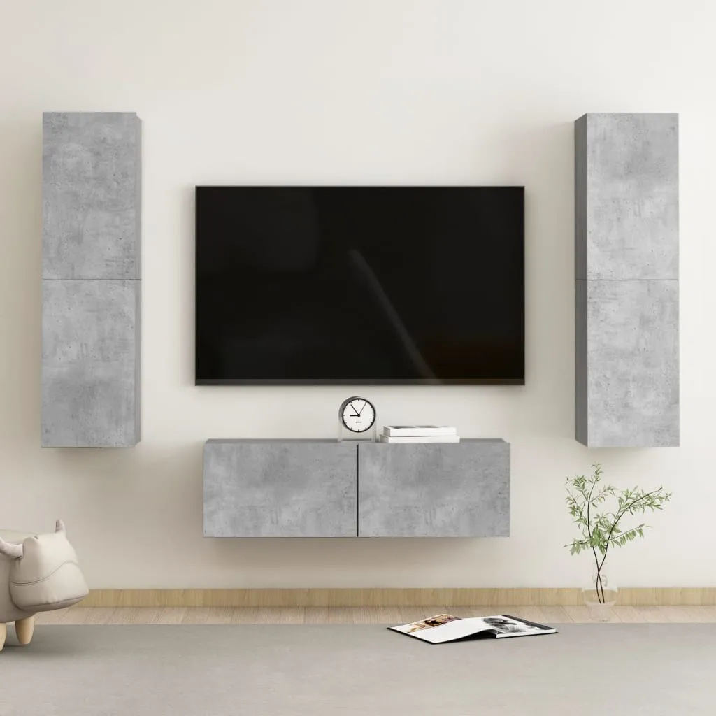 vidaXL Set Porta TV 3 pz Grigio Cemento in Truciolato