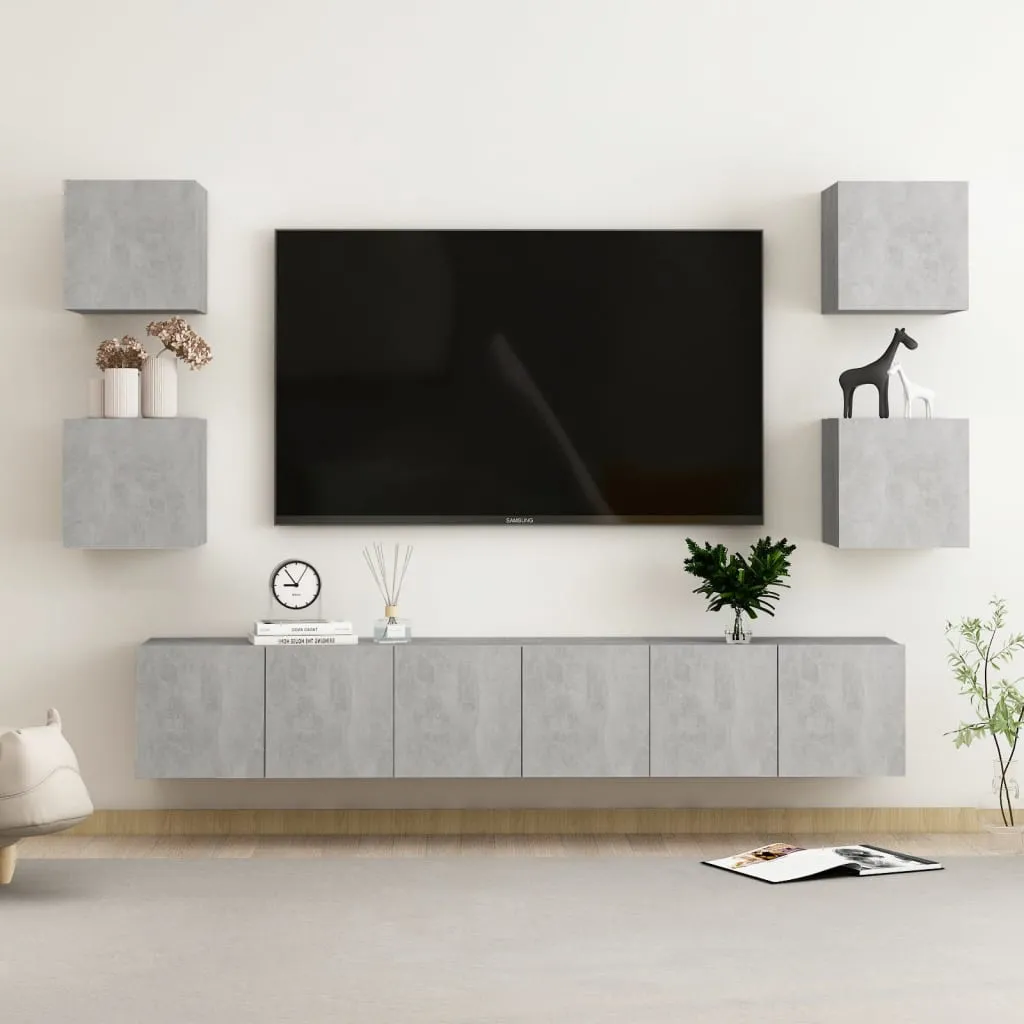 vidaXL Set Porta TV 7 pz Grigio Cemento in Truciolato