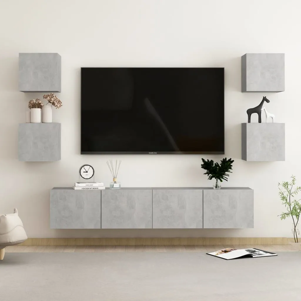 vidaXL Set Porta TV 6 pz Grigio Cemento in Truciolato