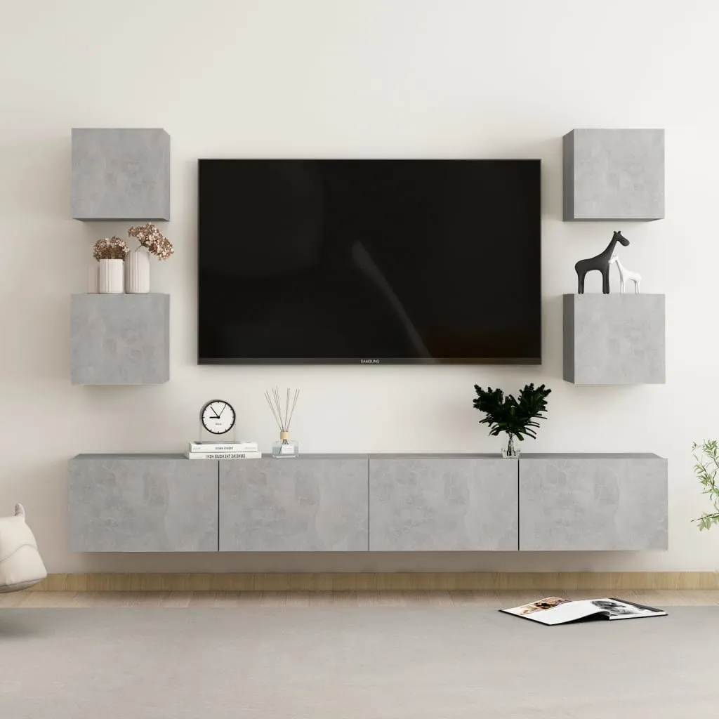 vidaXL Set di Mobili Porta TV 6 pz Grigio Cemento in Legno Multistrato