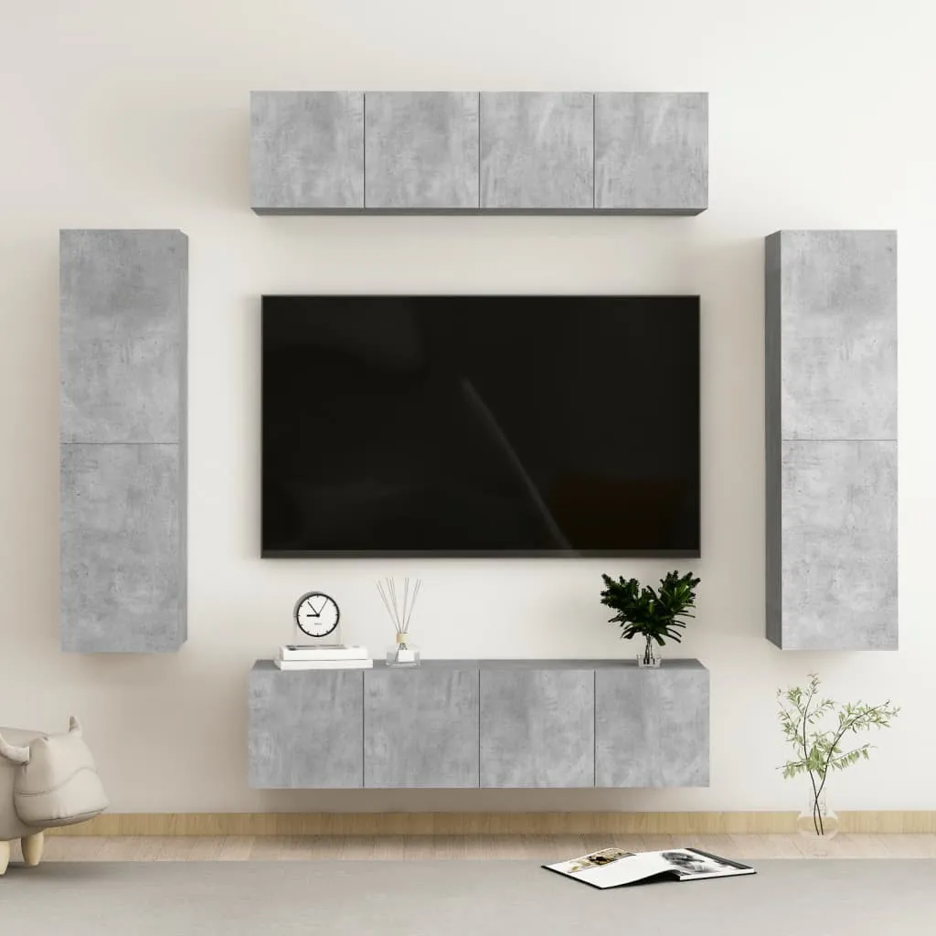 vidaXL Set Mobile Porta TV 6 pz Grigio Cemento in Truciolato