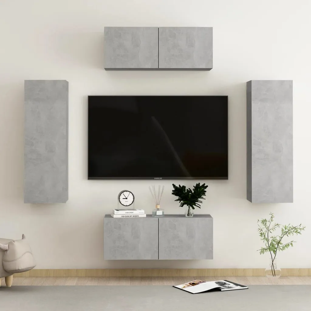 vidaXL Set Porta TV 4 pz Grigio Cemento in Truciolato