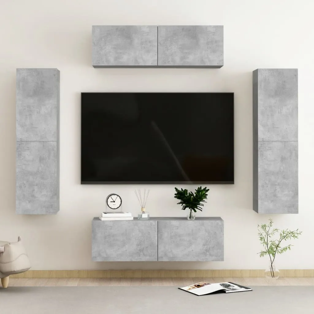 vidaXL Set Porta TV 4 pz Grigio Cemento in Truciolato