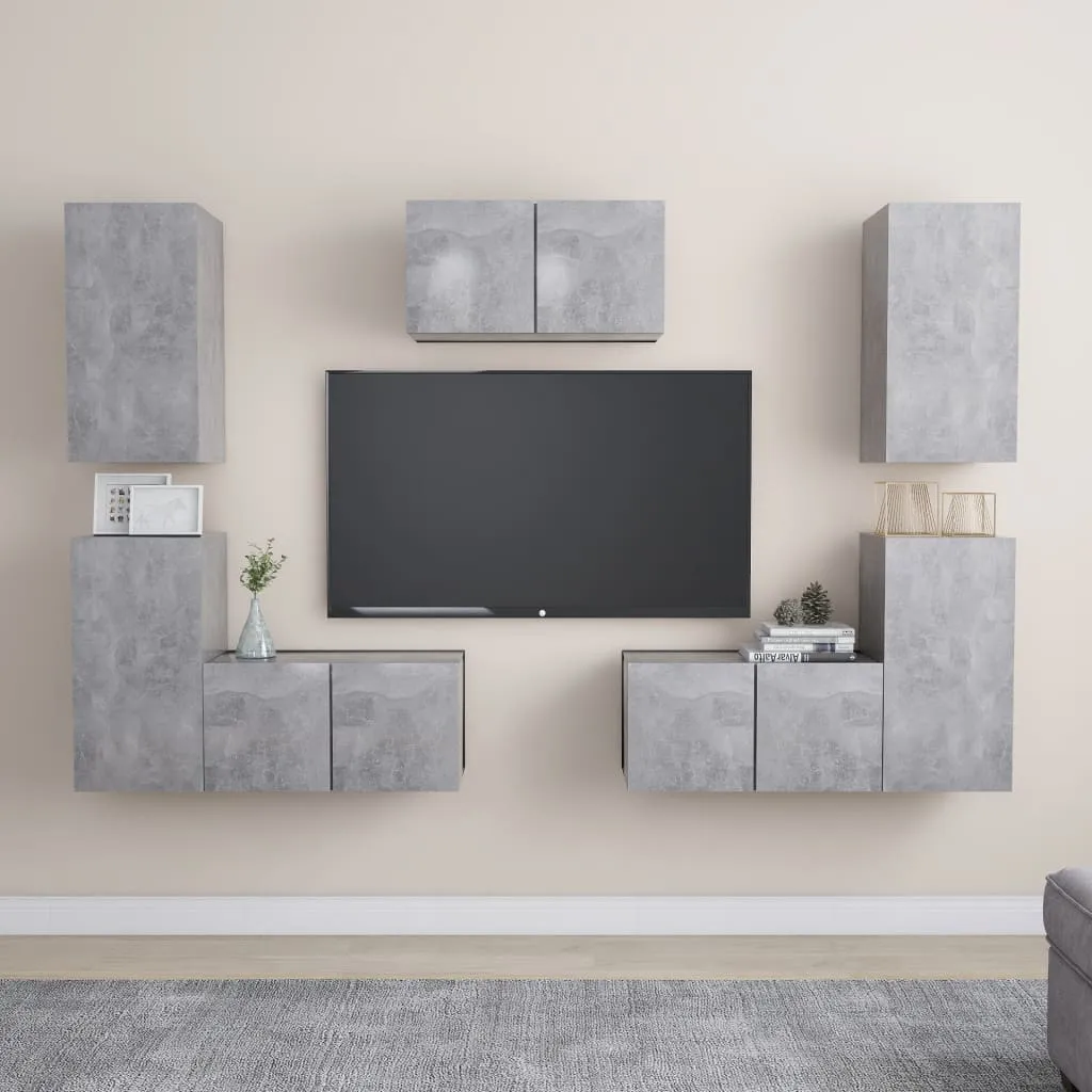 vidaXL Set Porta TV 7 pz Grigio Cemento in Truciolato