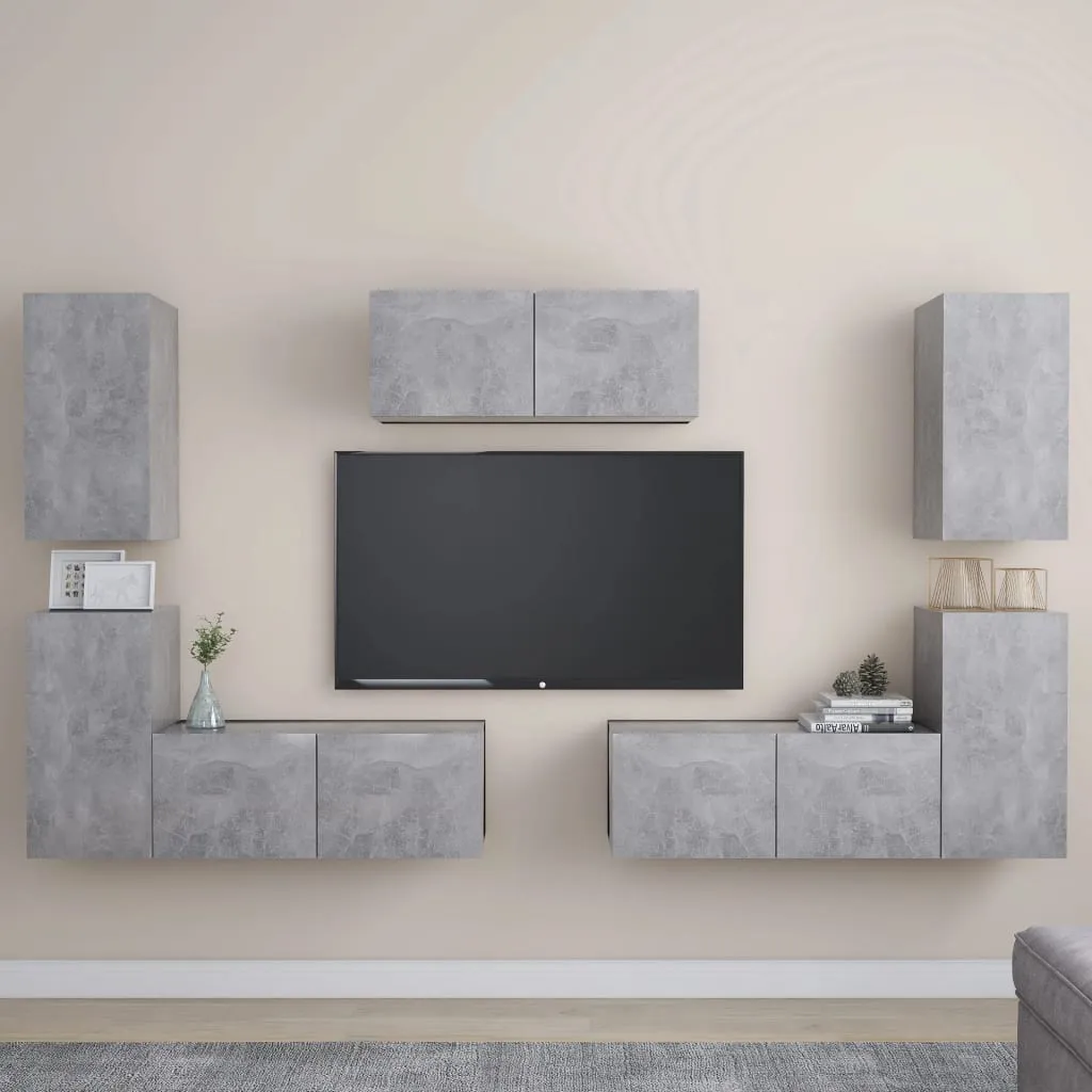 vidaXL Set Mobile Porta TV 7 pz Grigio Cemento in Truciolato