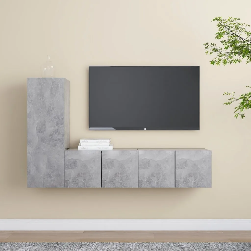 vidaXL Set Porta TV 3 pz Grigio Cemento in Truciolato