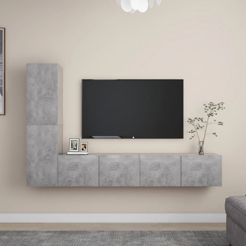 vidaXL Set Porta TV 4 pz Grigio Cemento in Truciolato