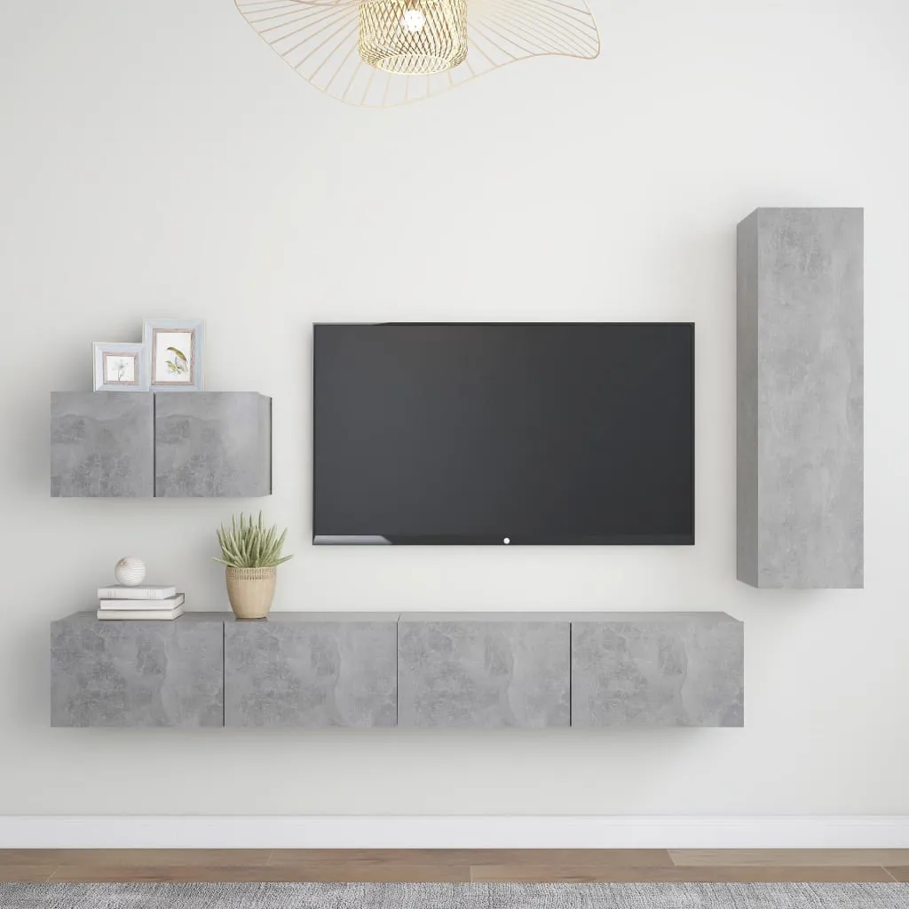 vidaXL Set Porta TV 4 pz Grigio Cemento in Truciolato