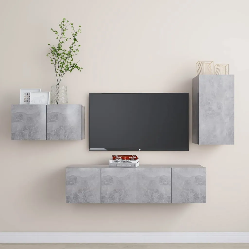 vidaXL Set Porta TV 4 pz Grigio Cemento in Truciolato