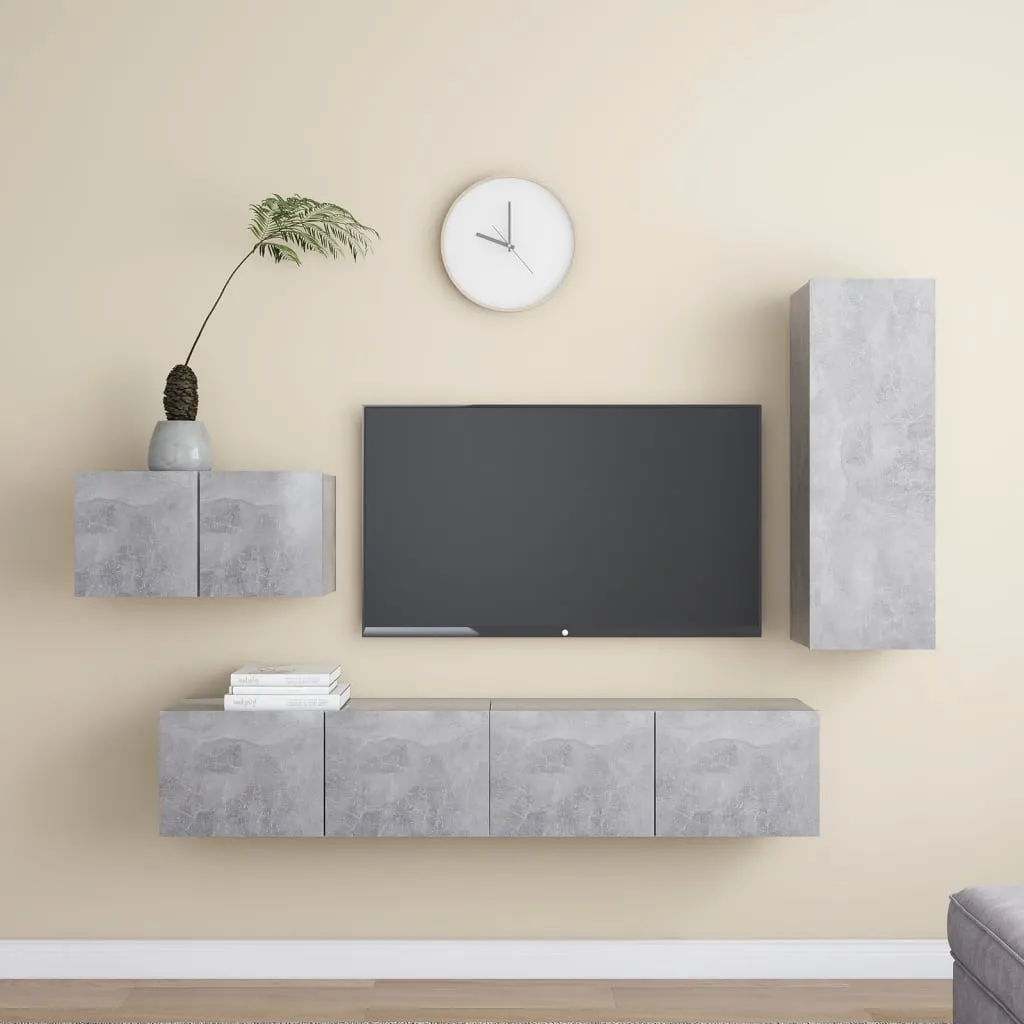 vidaXL Set Porta TV 4 pz Grigio Cemento in Truciolato