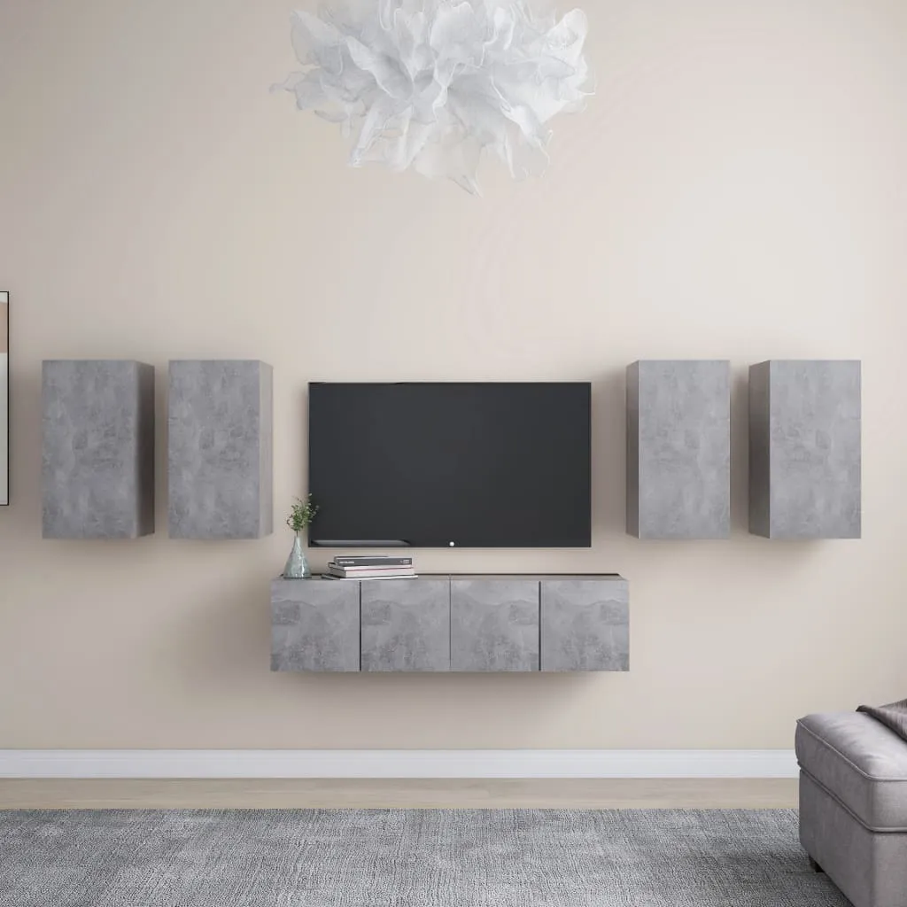 vidaXL Set Porta TV 6 pz Grigio Cemento in Truciolato