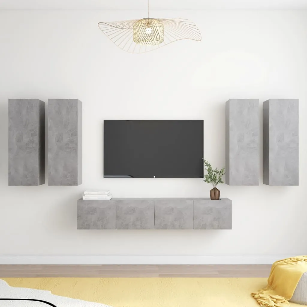 vidaXL Set Porta TV 6 pz Grigio Cemento in Truciolato