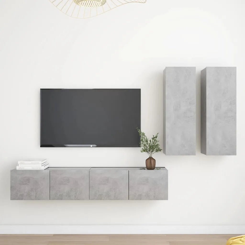 vidaXL Set Porta TV 4 pz Grigio Cemento in Truciolato