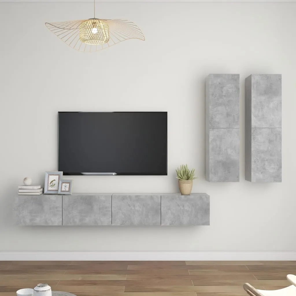 vidaXL Set Porta TV 4 pz Grigio Cemento in Truciolato