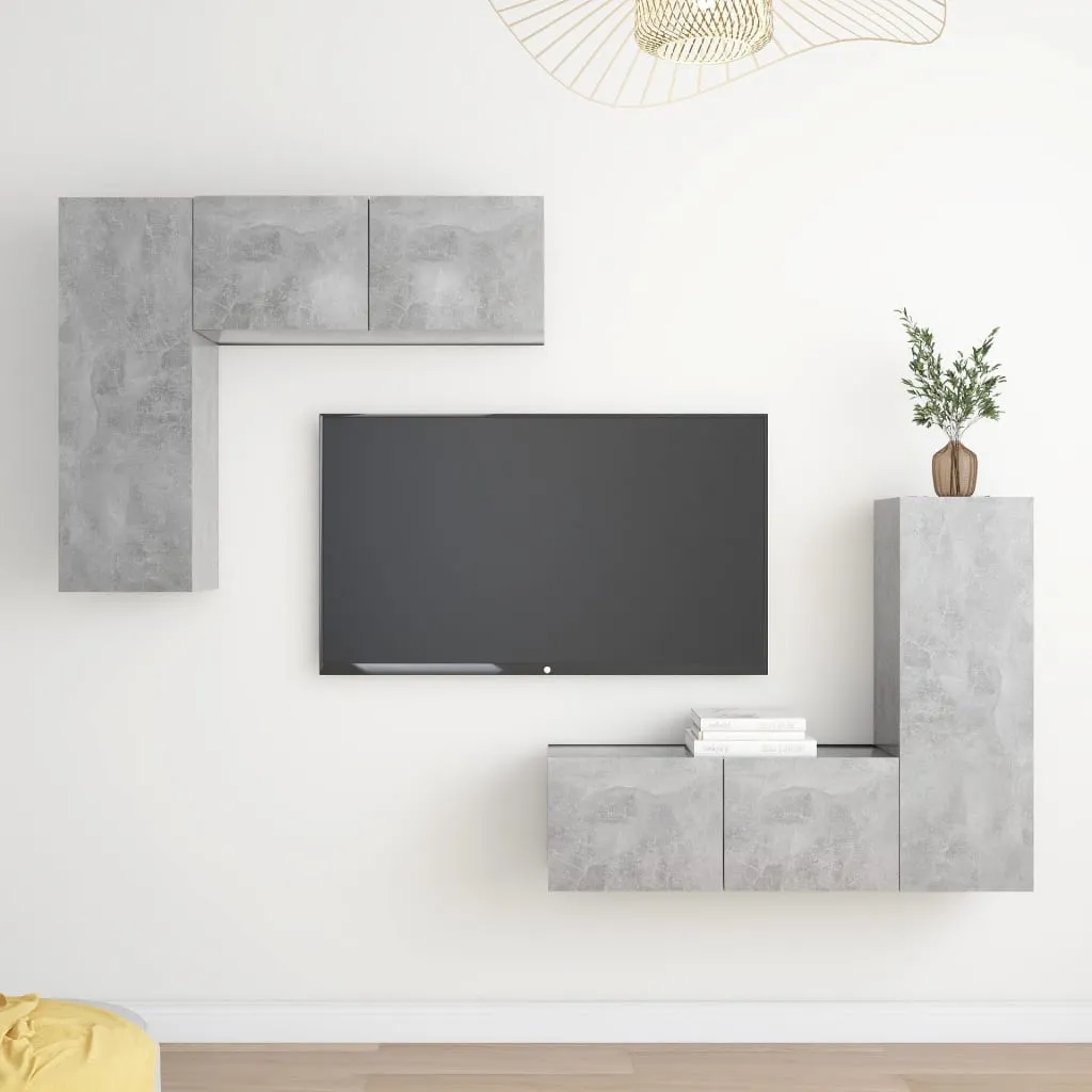 vidaXL Set Porta TV 4 pz Grigio Cemento in Truciolato