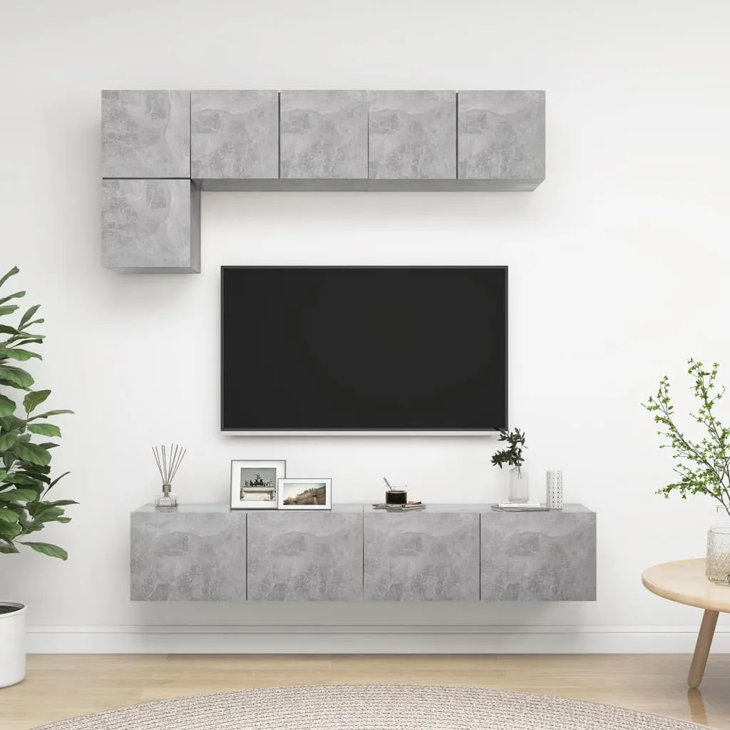 vidaXL Set Porta TV 5 pz Grigio Cemento in Truciolato