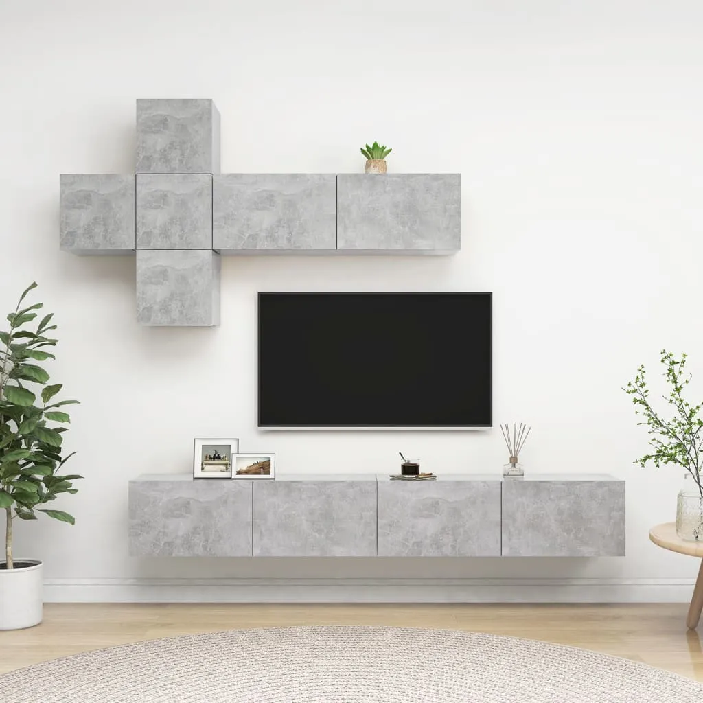 vidaXL Set Porta TV 7 pz Grigio Cemento in Truciolato