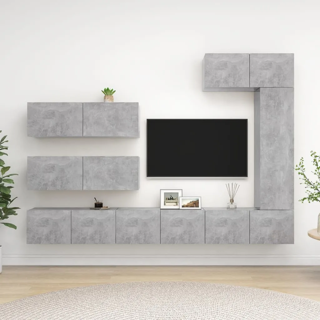 vidaXL Set Porta TV 7 pz Grigio Cemento in Truciolato