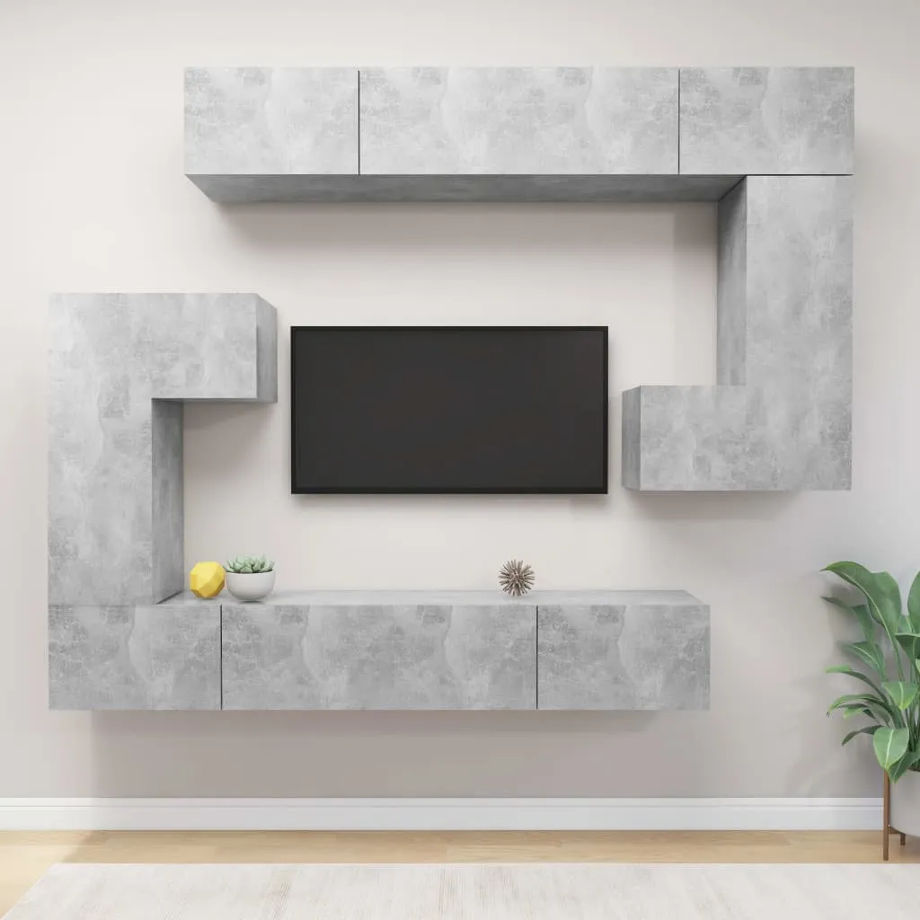 vidaXL Set Mobili Porta TV 8pz Grigio Cemento in Legno Multistrato