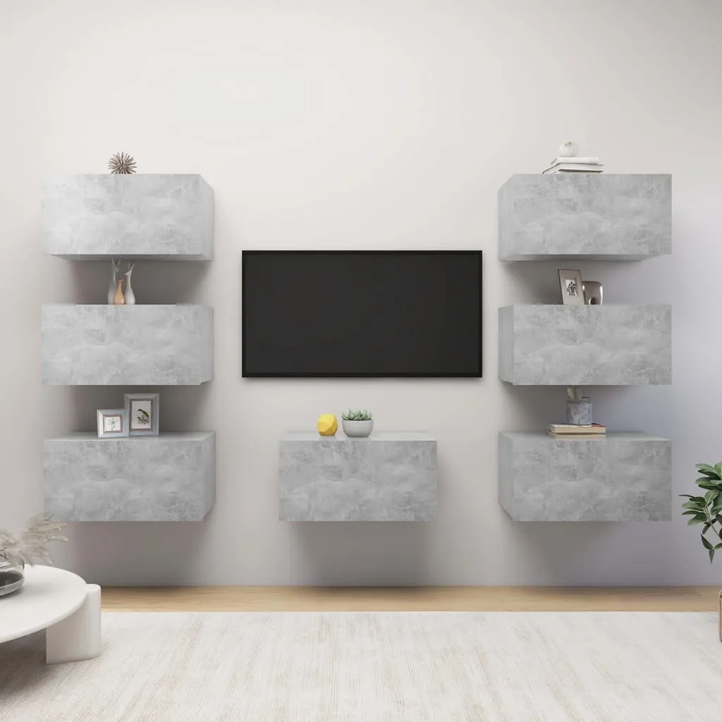 vidaXL Mobili TV 7 pz Grigio Cemento 30,5x30x60 cm in Truciolato