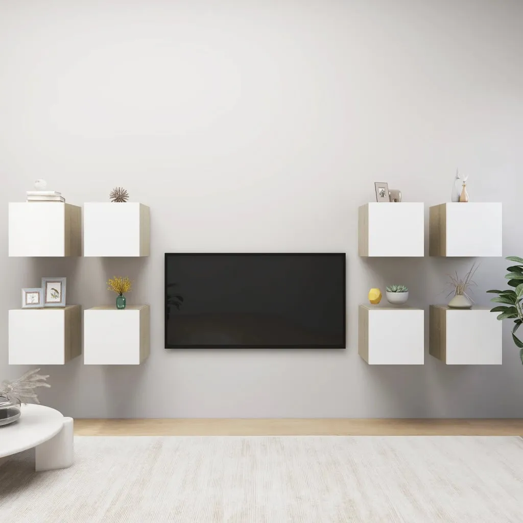 vidaXL Mobile a Parete per TV 8pz Bianco e Rovere Sonoma 30,5x30x30cm