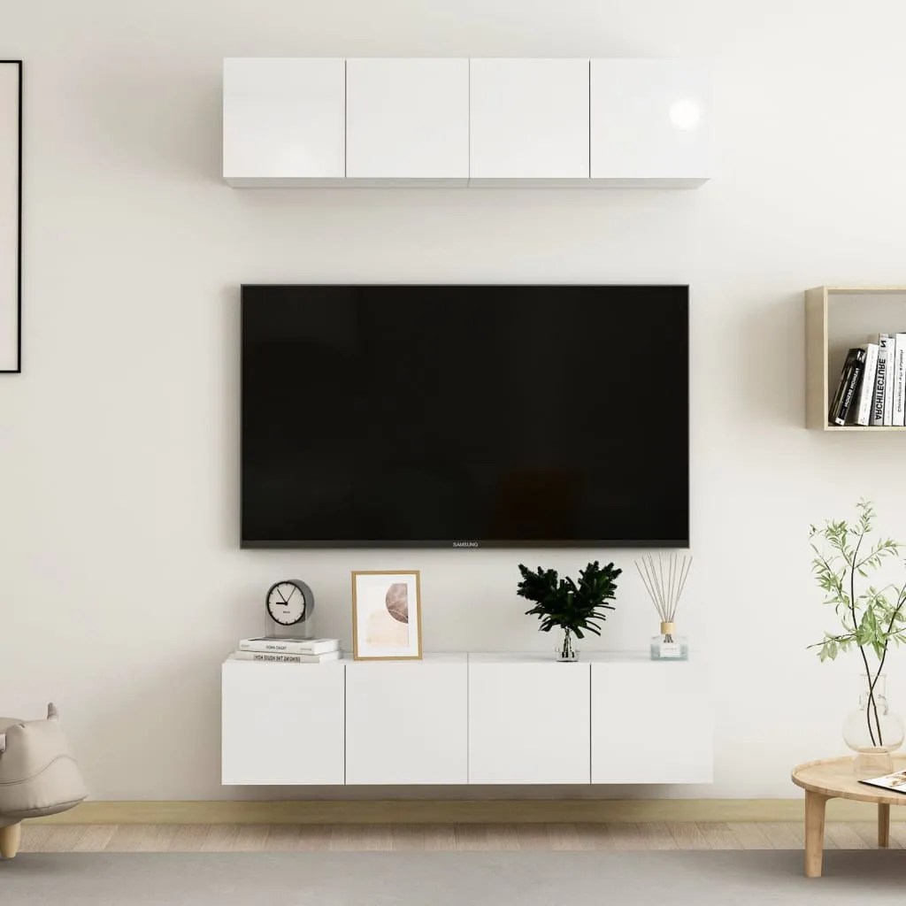 vidaXL Mobili TV 4 pz Bianco Lucido 60x30x30 cm in Truciolato