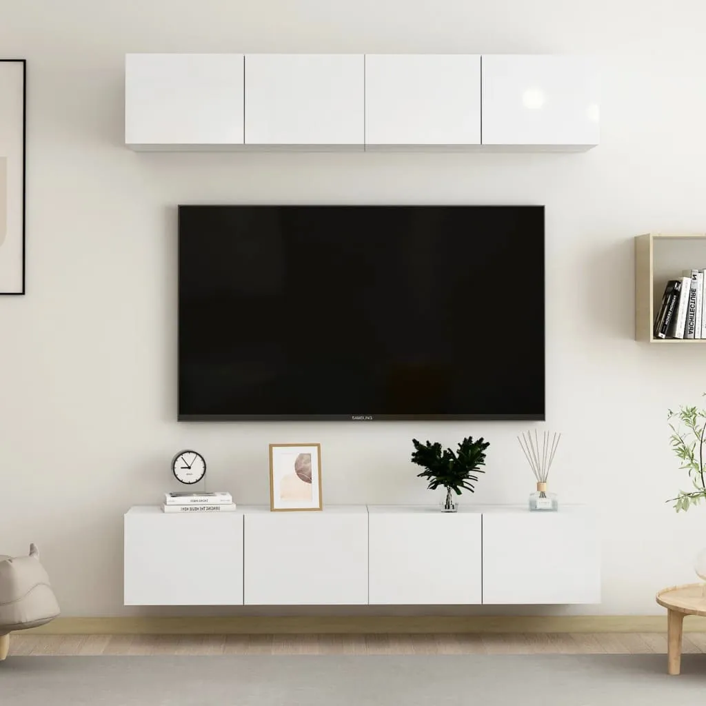 vidaXL Mobili TV 4 pz Bianco Lucido 80x30x30 cm in Truciolato