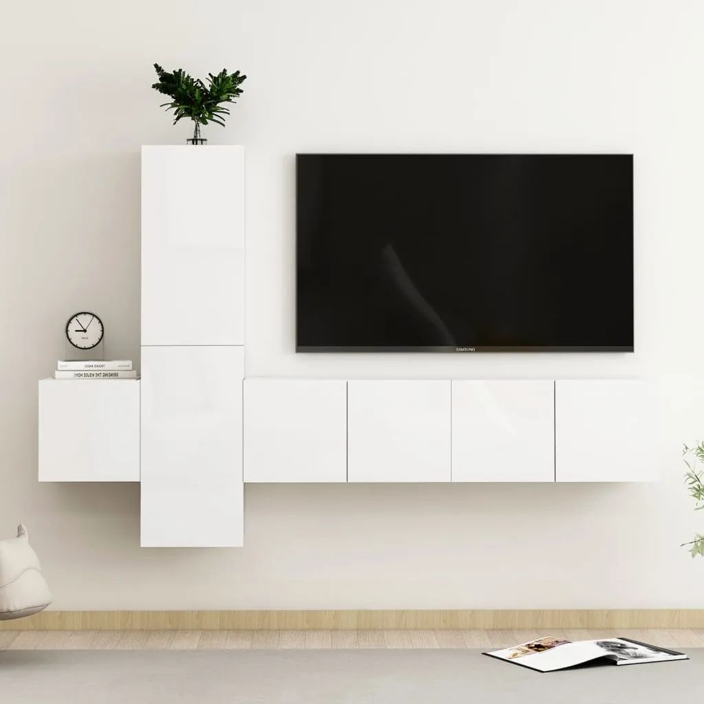 vidaXL Set Mobili TV 5 pz Bianco Lucido in Truciolato