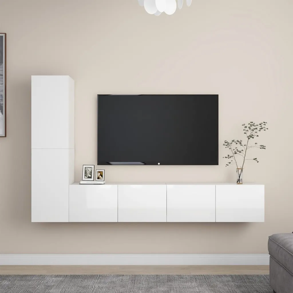 vidaXL Set Mobili TV 4 pz Bianco Lucido in Truciolato