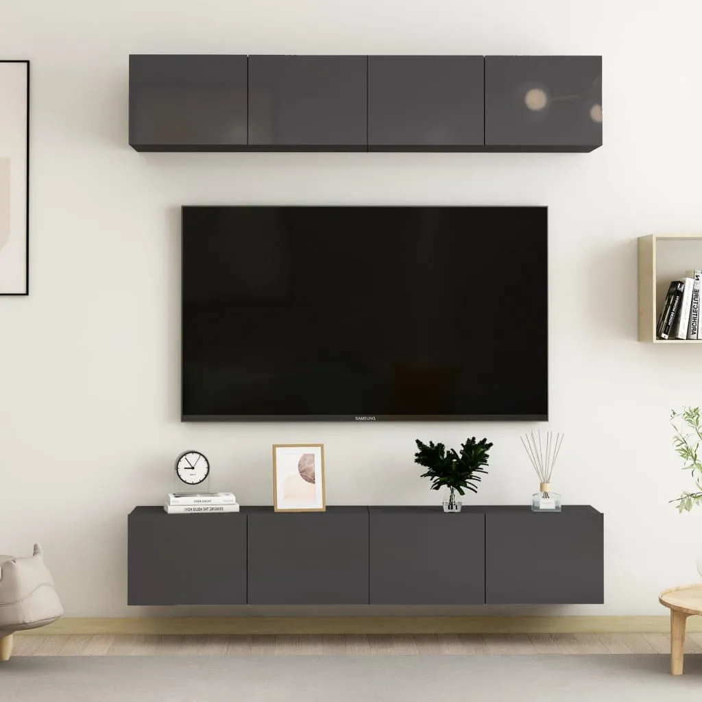 vidaXL Mobili TV 4 pz Grigio Lucido 80x30x30 cm in Legno Multistrato