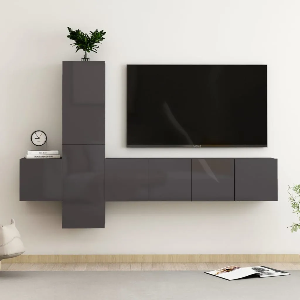 vidaXL Set Mobili TV 5 pz Grigio Lucido in Truciolato