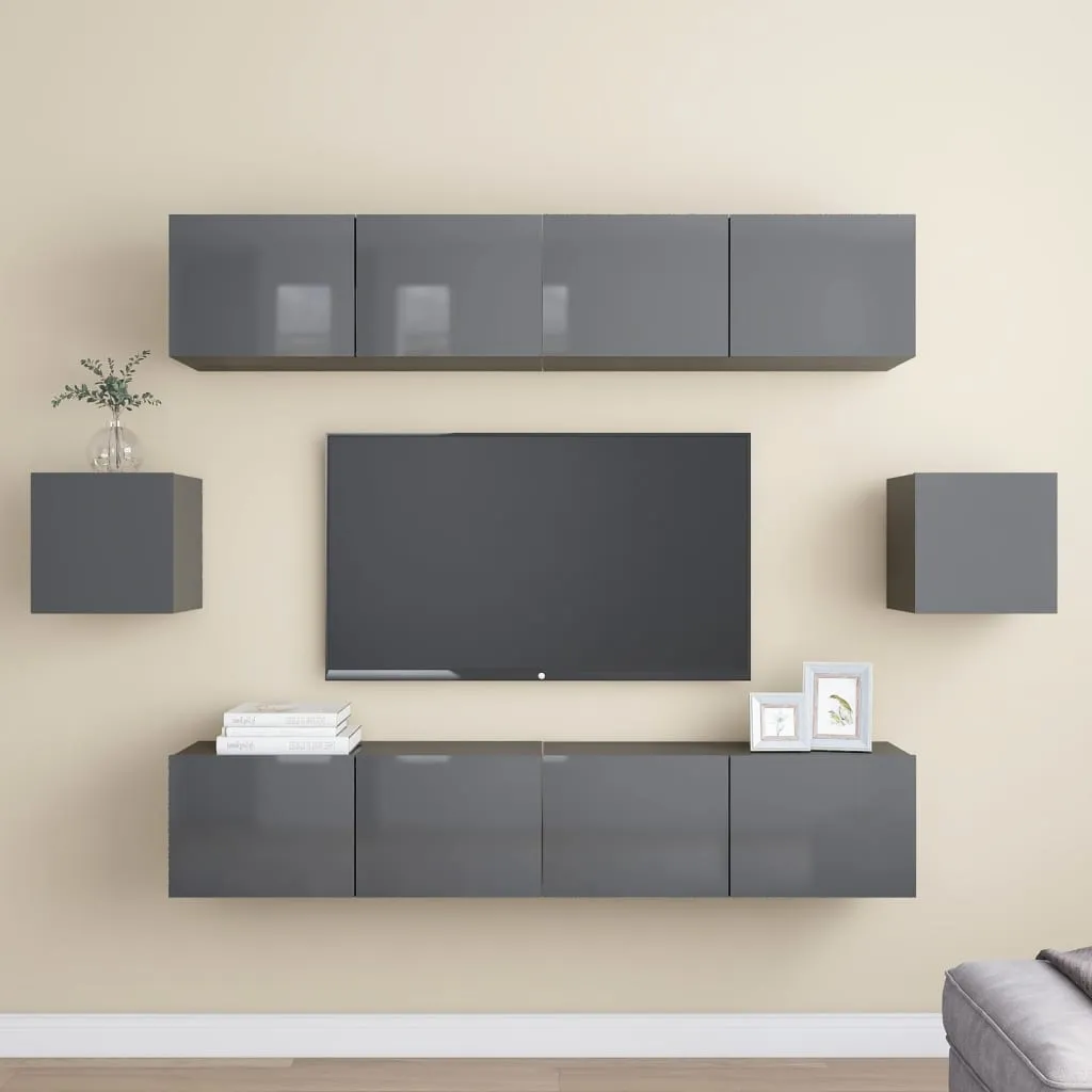 vidaXL Set Mobili TV 6 pz Grigio Lucido in Truciolato