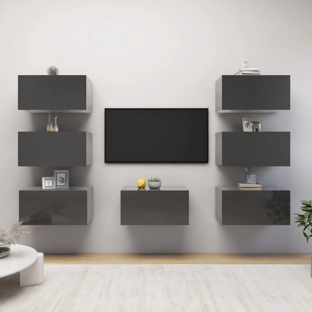 vidaXL Mobili TV 7 pz Grigio Lucido 30,5x30x60 cm in Truciolato