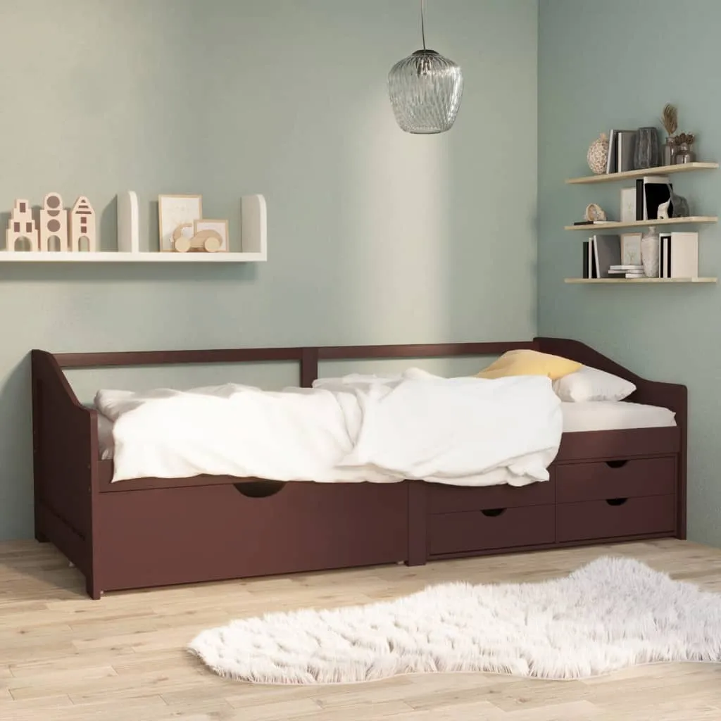 vidaXL Divano Letto 3 Posti e Cassetti Marrone Scuro in Pino 90x200cm