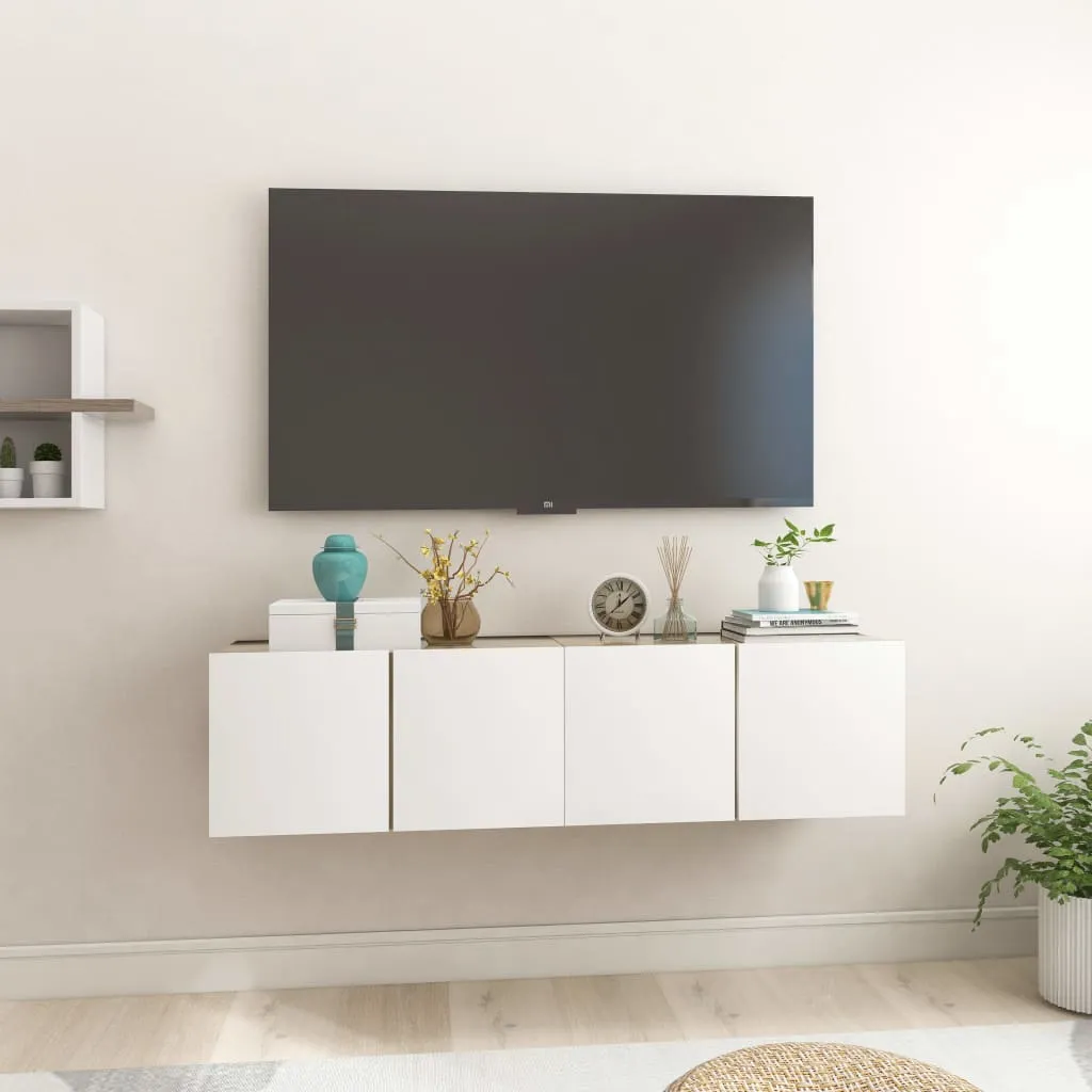 vidaXL Mobili Porta TV Pensili 2pz Bianco e Rovere Sonoma 60x30x30 cm