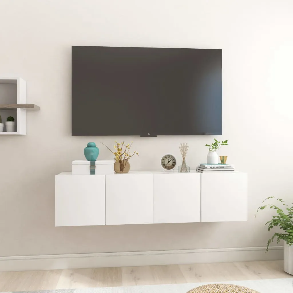 vidaXL Mobili Porta TV Pensili 2pz Bianco Lucido 60x30x30 cm