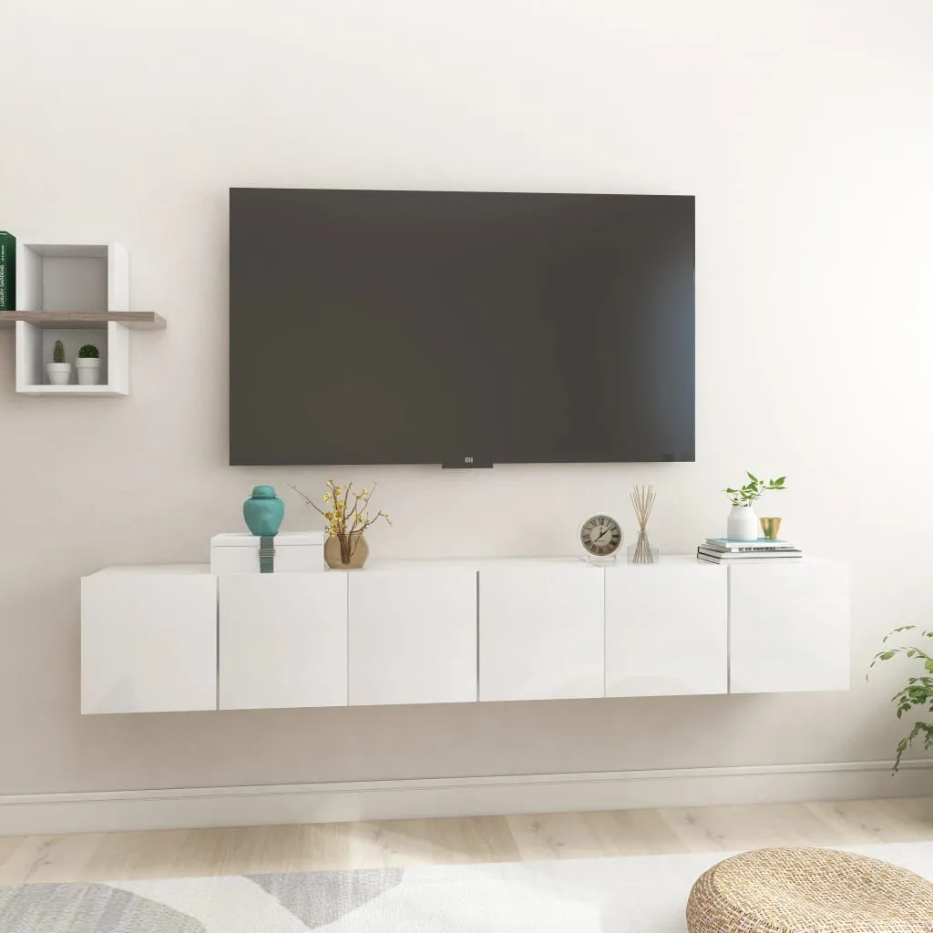 vidaXL Mobili Porta TV Pensili 3pz Bianco Lucido 60x30x30 cm