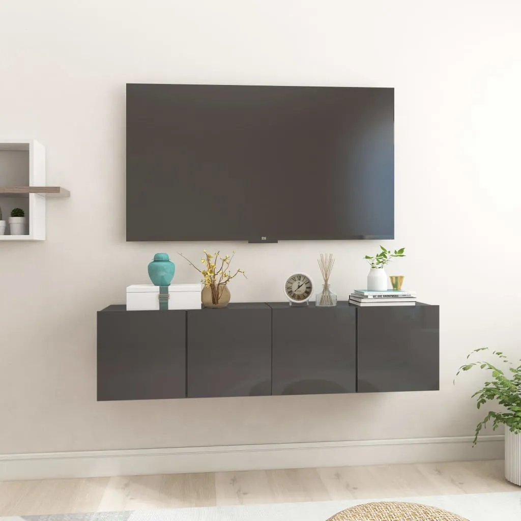 vidaXL Mobili Porta TV Pensili 2pz Grigio Lucido 60x30x30 cm