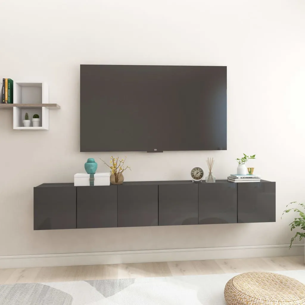 vidaXL Mobili Porta TV Pensili 3pz Grigio Lucido 60x30x30 cm