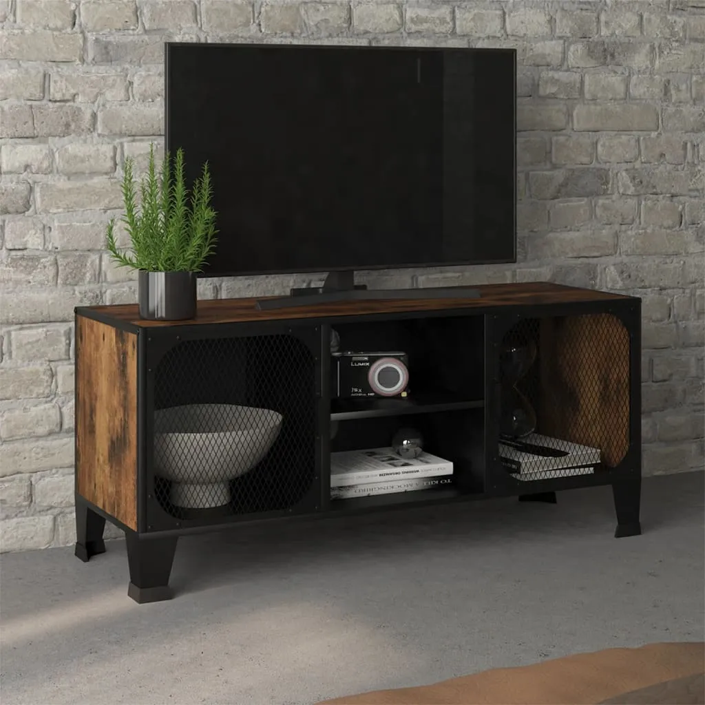 vidaXL Mobile Porta TV Marrone Rustico 105x36x47 cm in Metallo e MDF