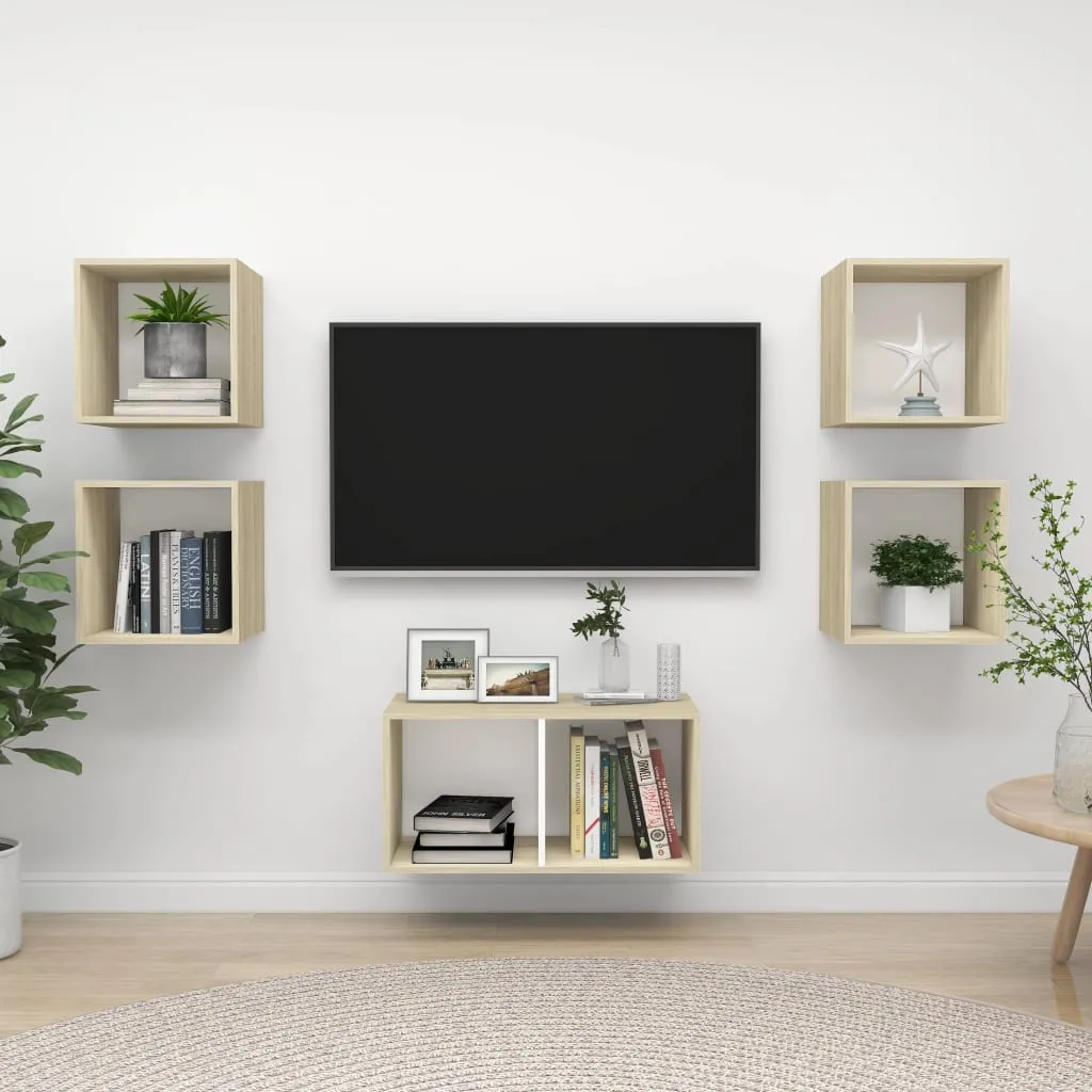 vidaXL Set Porta TV 5 pz Bianco e Rovere Sonoma in Truciolato