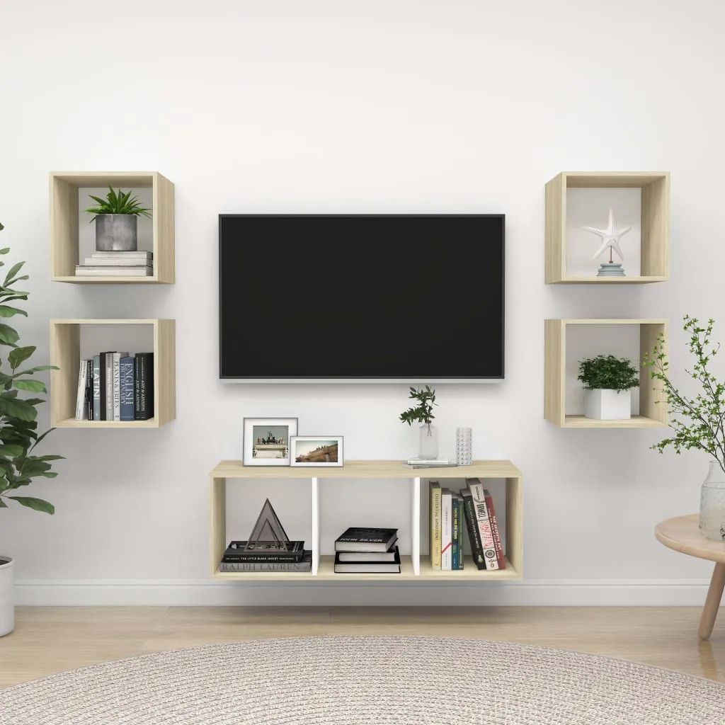 vidaXL Set Porta TV 5 pz Bianco e Rovere Sonoma in Truciolato